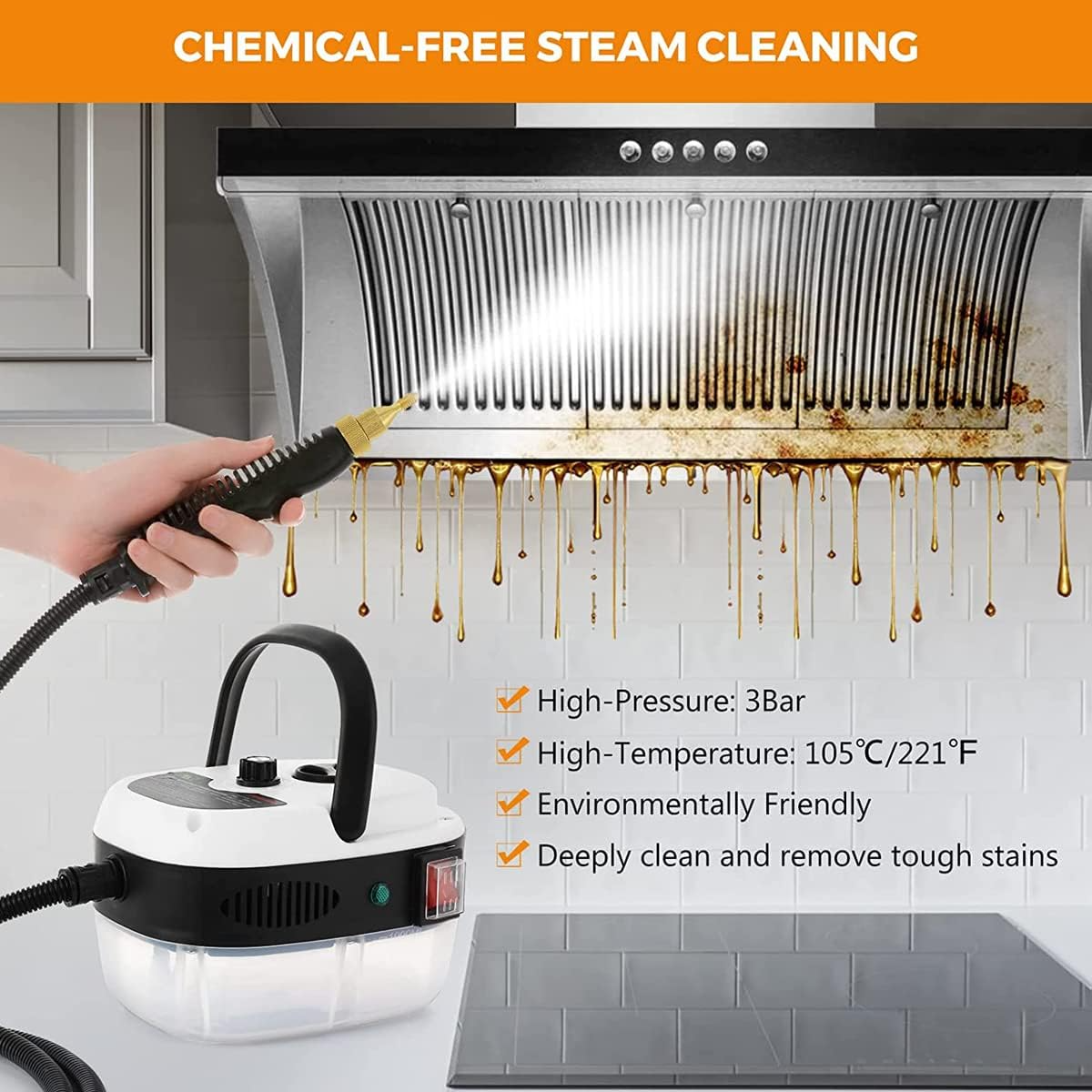 Handheld Steamshot Cleaner with Smart Touch Screen with 1200ML Water Tank