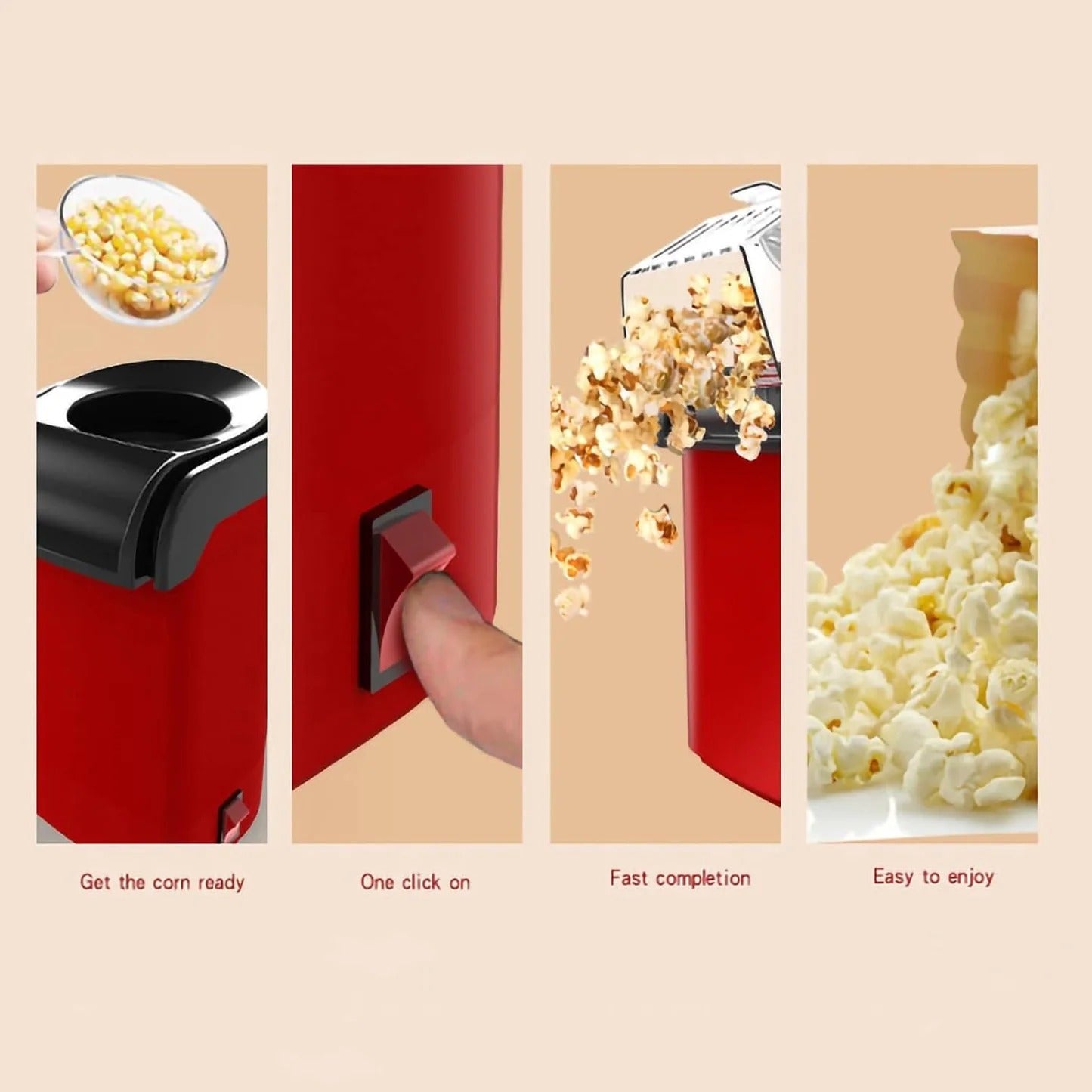 1200W Electric Hot Air Popcorn Popper Maker for Home (just in 3 mins), No Oil Needed Healthy Snack for Kids Adults, Perfect for Party Birthday Gift
