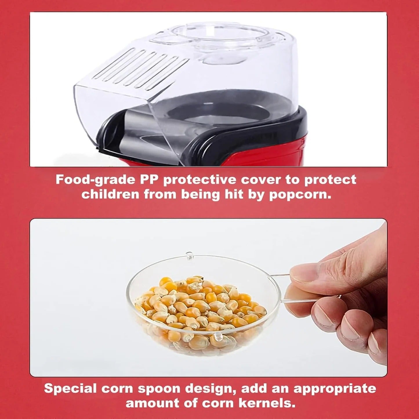 1200W Electric Hot Air Popcorn Popper Maker for Home (just in 3 mins), No Oil Needed Healthy Snack for Kids Adults, Perfect for Party Birthday Gift