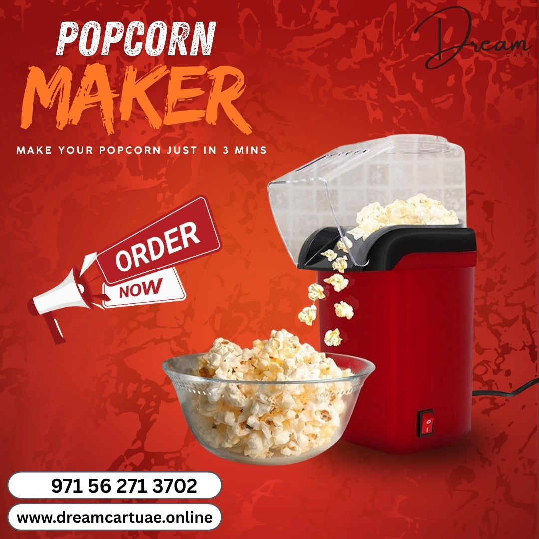 1200W Electric Hot Air Popcorn Popper Maker for Home (just in 3 mins), No Oil Needed Healthy Snack for Kids Adults, Perfect for Party Birthday Gift